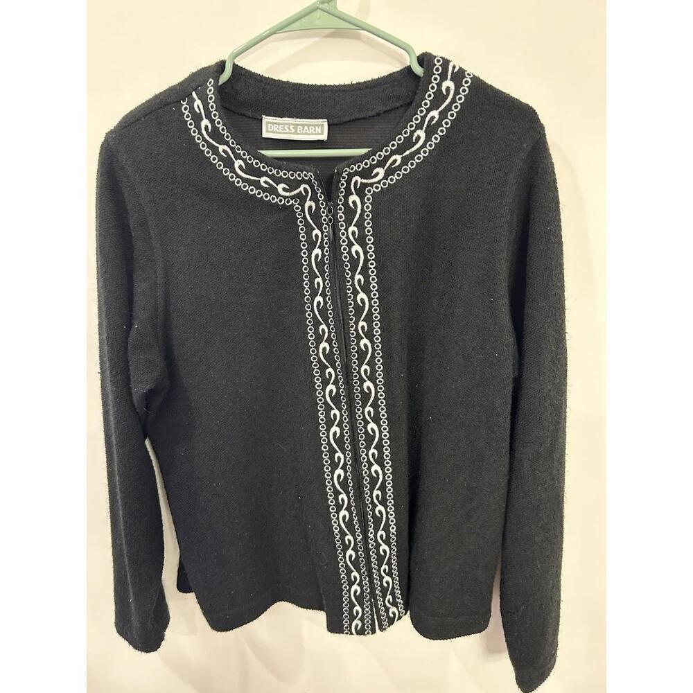 Vtg Dress Barn Sweater Women Large Black Embroidered Cardigan Sweater No Tag